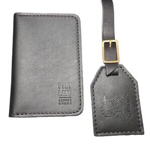 Portland Leather Goods Modern Passport Holder and Luggage Tag in Black Leather